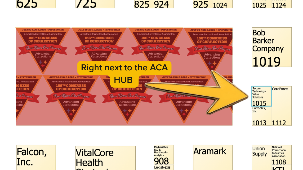 STVS Booth 1015 floor plan — right next to the ACA HUB